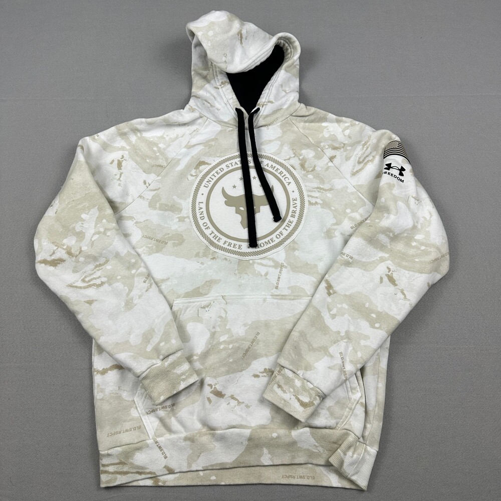 Under Armour Hoodie Men Small Beige Camo Project Rock Sweatshirt Training S